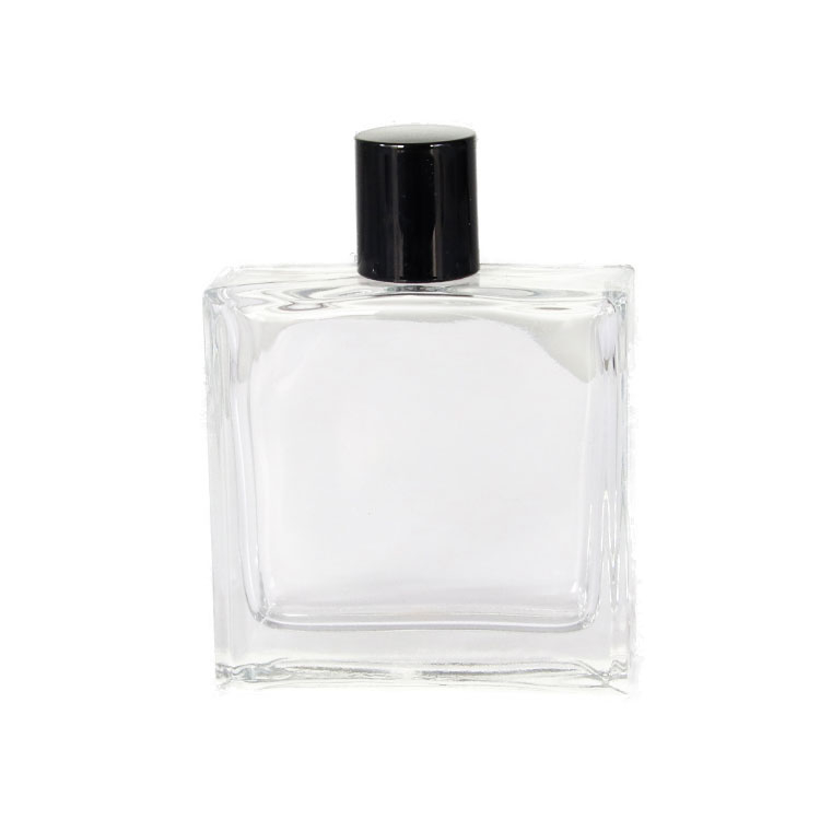 Frasco de perfume retangular de 100 ml com tampa preta, frasco de perfume de fundo grosso de aparência luxuosa