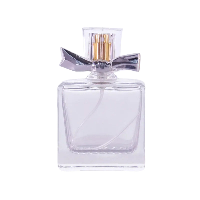 Frasco de perfume de vidro exclusivo de 50 ml com tampa de flor